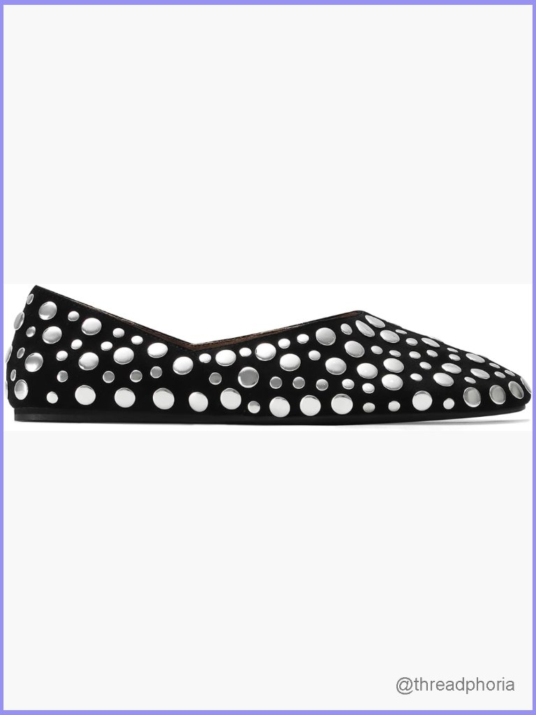 Studded Faux Suede Ballet Flats Round Toe Slip On Comfortable Walking Shoes